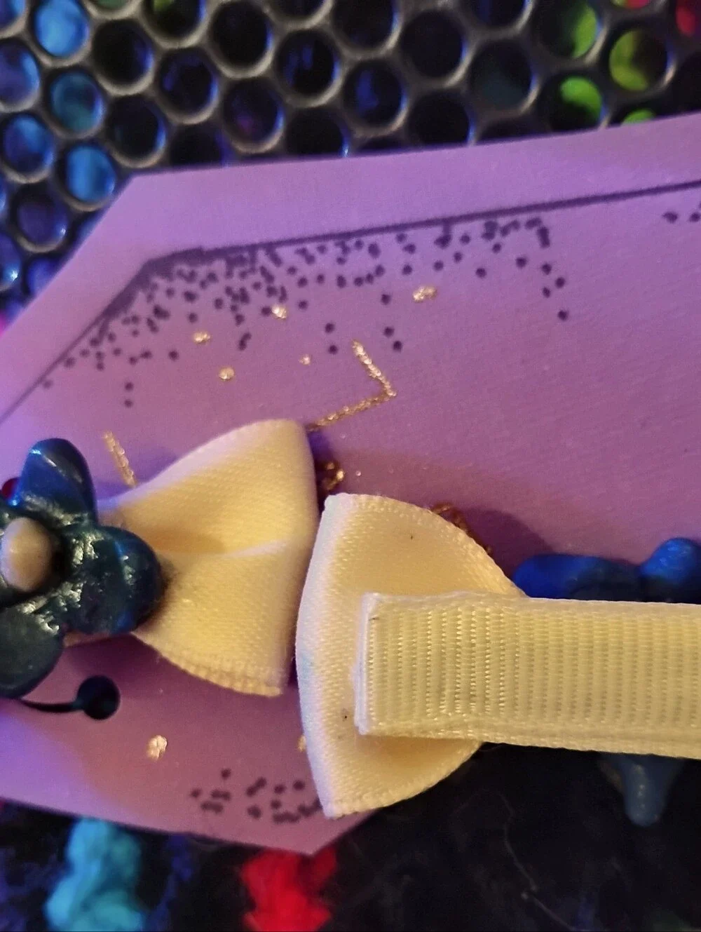 Kids Cream Bow Hair Clips with Blue Flower Accent
